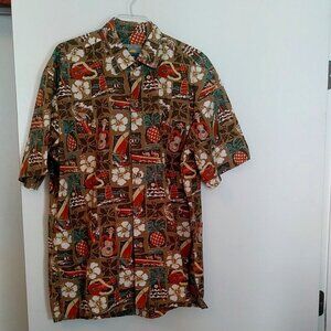 Vintage Maui Sunset Hawaiian Men's Shirt Brown Size L